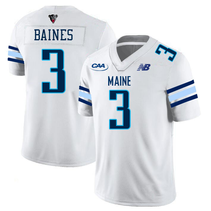 Maine Black Bears #3 Sincere Baines College Football Jerseys,Uniforms-White